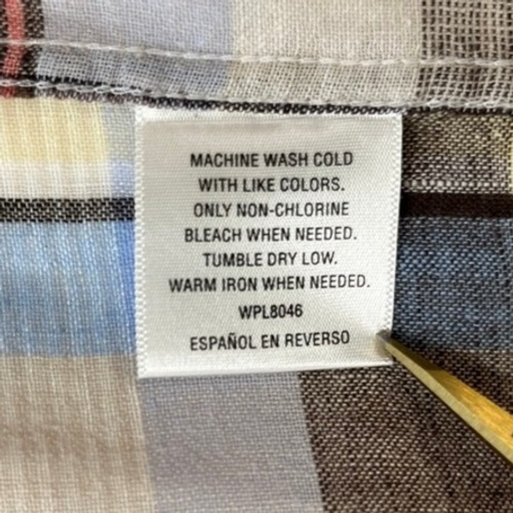 Tasso Elba Island Button Up Shirt Mens XL Plaid Short Sleeve Linen Blend Travel - Picture 8 of 9
